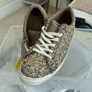 Glitter-Covered Lace-Up Sneakers for Women